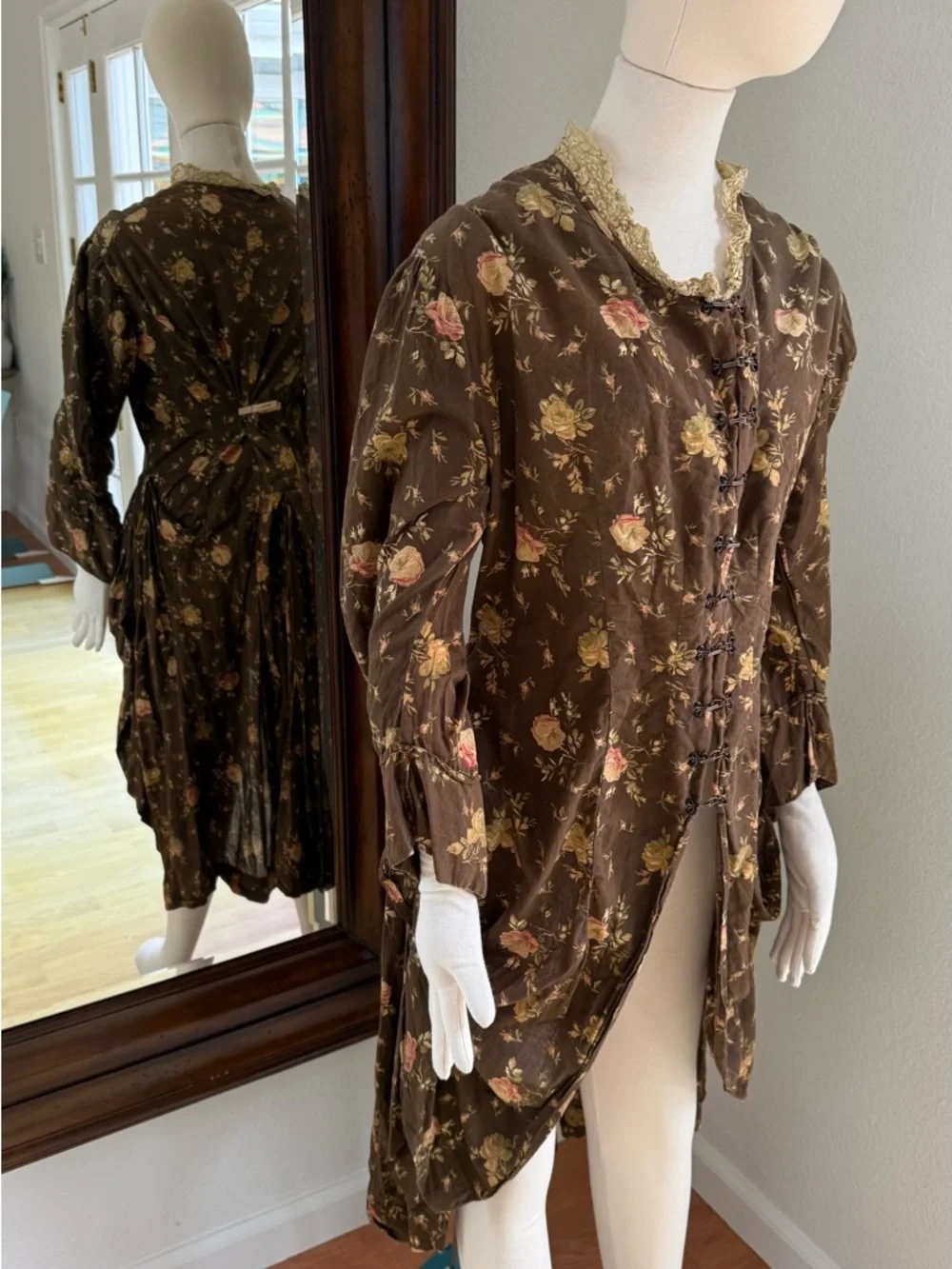 Magnolia Pearl Brown Floral Lace-Trimmed Jacket with Pink & Yellow Roses - Picture 3 of 5